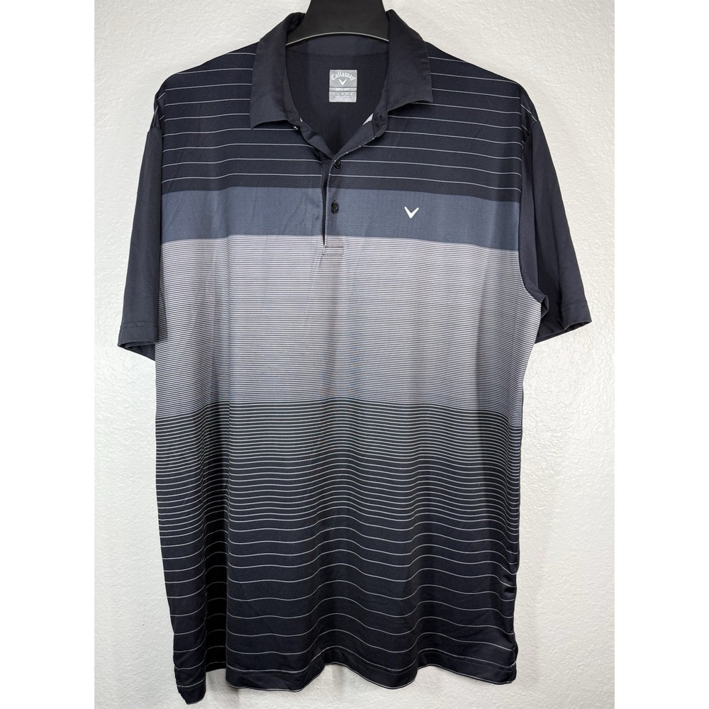 Callaway Opti-Dri Golf Polo Shirt Men's Large Black Gray Striped Polyester